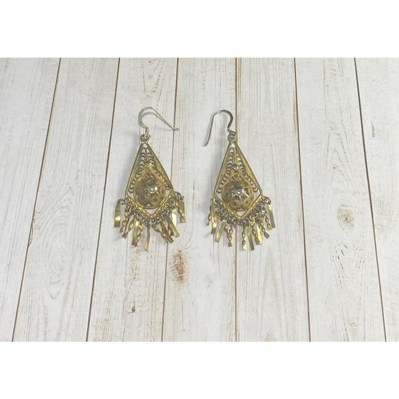 Jewelry - Vintage Victorian Filigree Dangle Earrings Vermeil Tone 925 Hooks